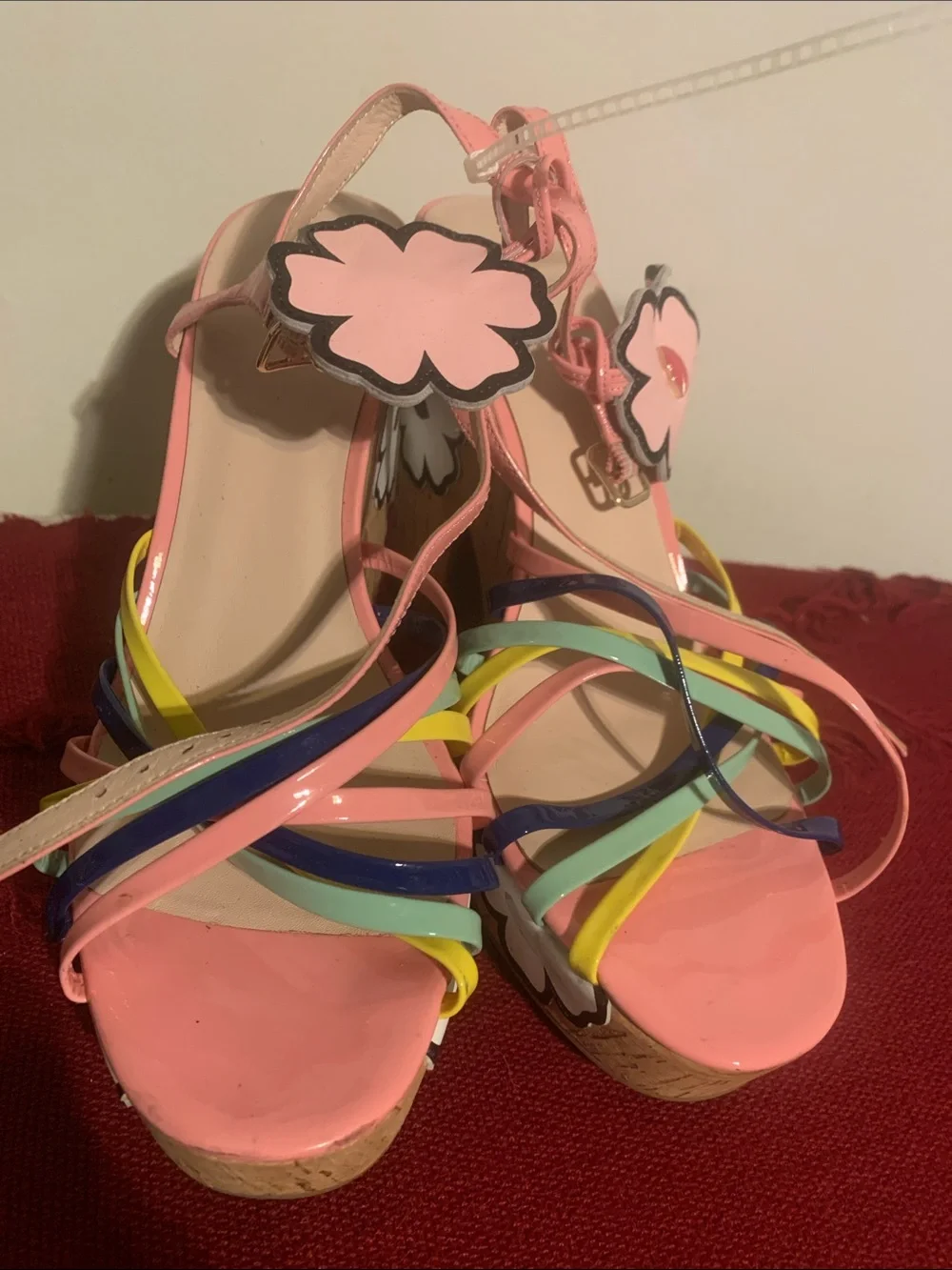 kate spade Pink Multicolor Floral-Strap Wedge Sandals